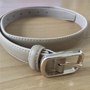 Beige Leather Belt with Silver Buckle